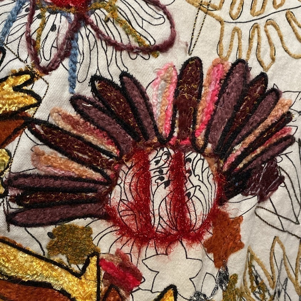 Chico’s Chore Jacket Womens M Floral oversized cottage Art To Wear Embroidered - Picture 5 of 12
